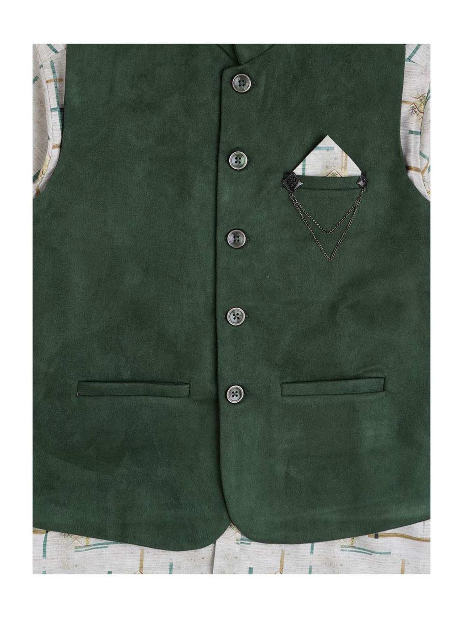 Cavio Kids Green & Off-White Cotton Regular Fit Shirt Set