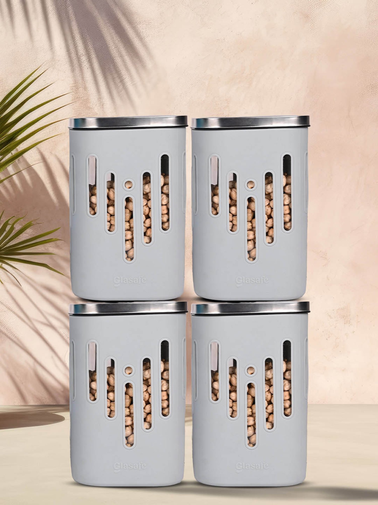 Glasafe 'O' Grip Slate Grey Borosilicate Containers - Set of 4 (1200ml)