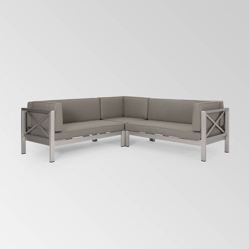 La Vista 5pc Aluminum V-Shaped Sectional Sofa Set - Silver/Khaki - Christopher Knight Home