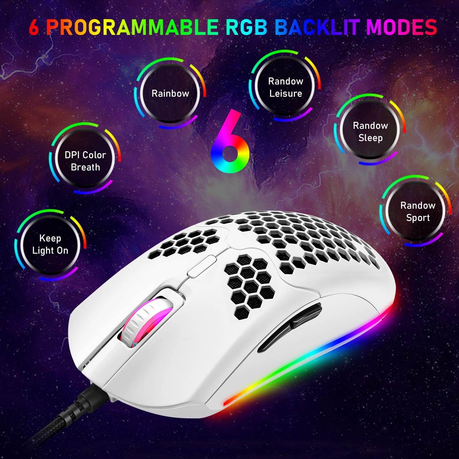 Wired Gaming Keyboard and Mouse Combo, 87 Keys Rainbow Backlit Compact Mechanical Keyboard,RGB Backlit 6400 DPI Lightweight Gaming Mouse with Honeycomb Shell for Windows PC Gamers