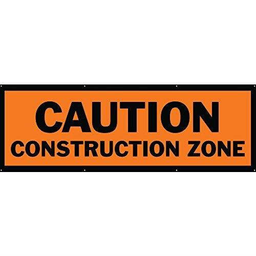 HALF PRICE BANNERS - Caution Construction Zone Banner - Indoor/Outdoor - 2'x6' Orange - Made in The USA