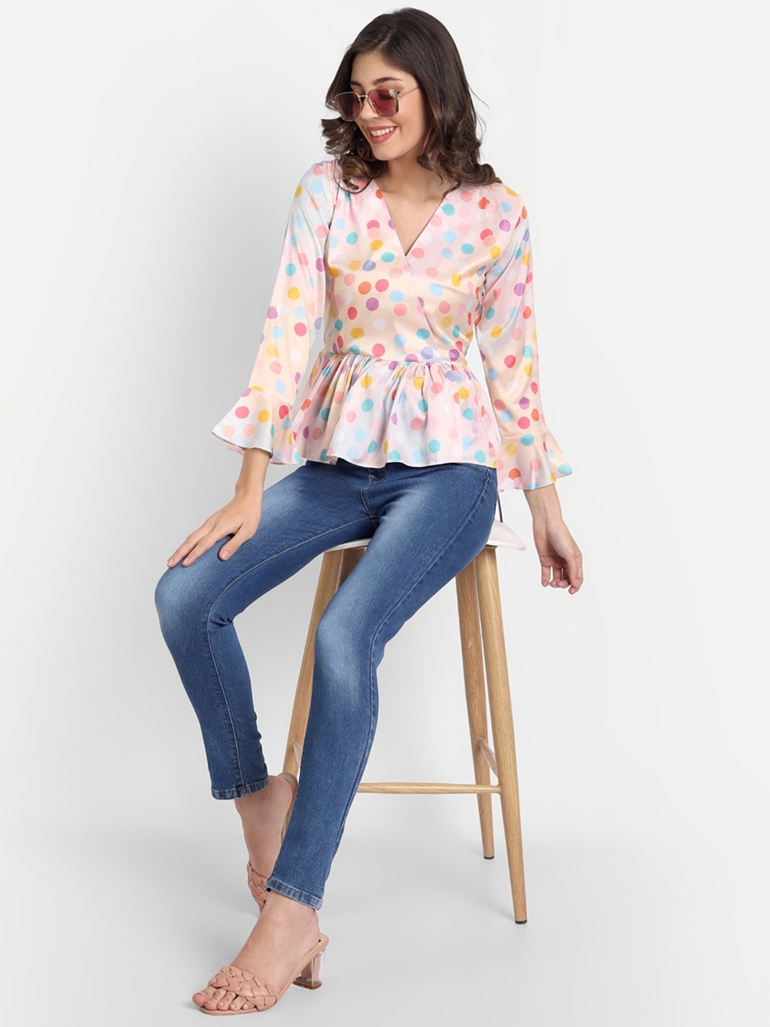 MASAKALI.CO Light Pink Printed Peplum Top