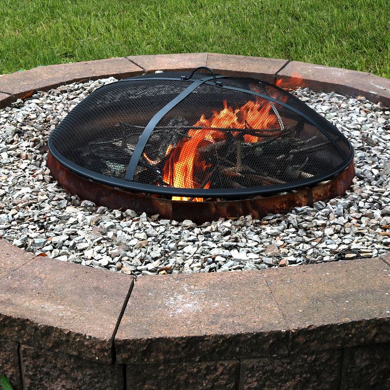 Sunnydaze Outdoor Heavy-Duty Steel Mesh Round Camp Fire Pit Spark Screen Lid with Handle - 30" - Black
