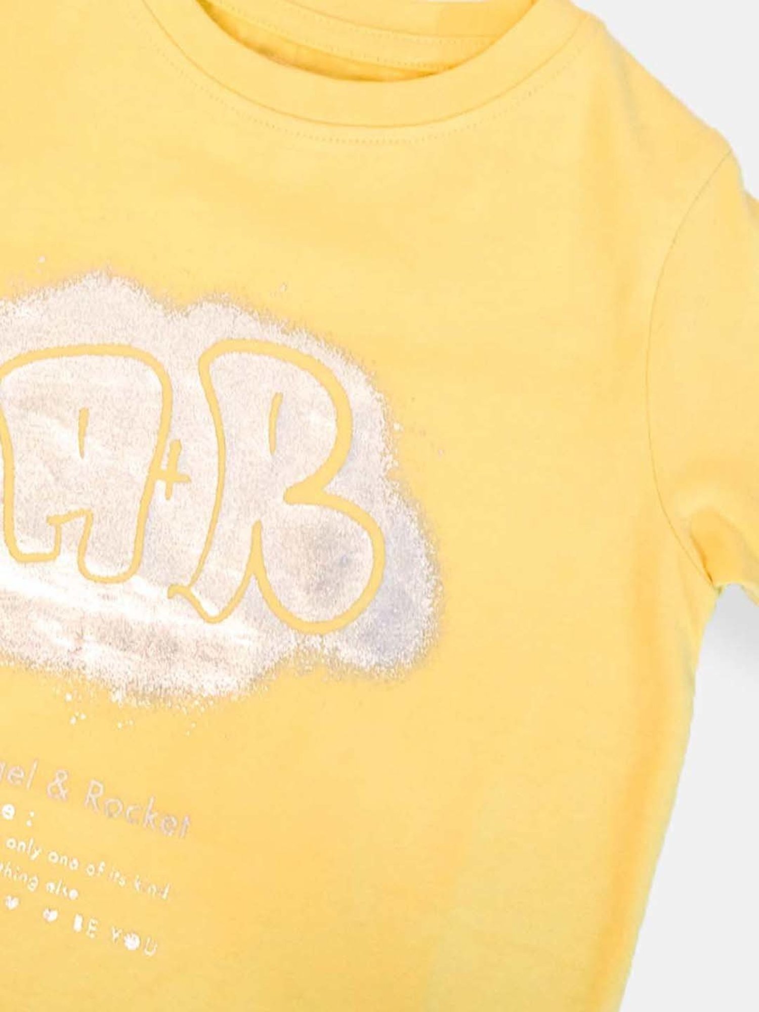Angel & Rocket Kids Yellow Cotton Printed T-Shirt