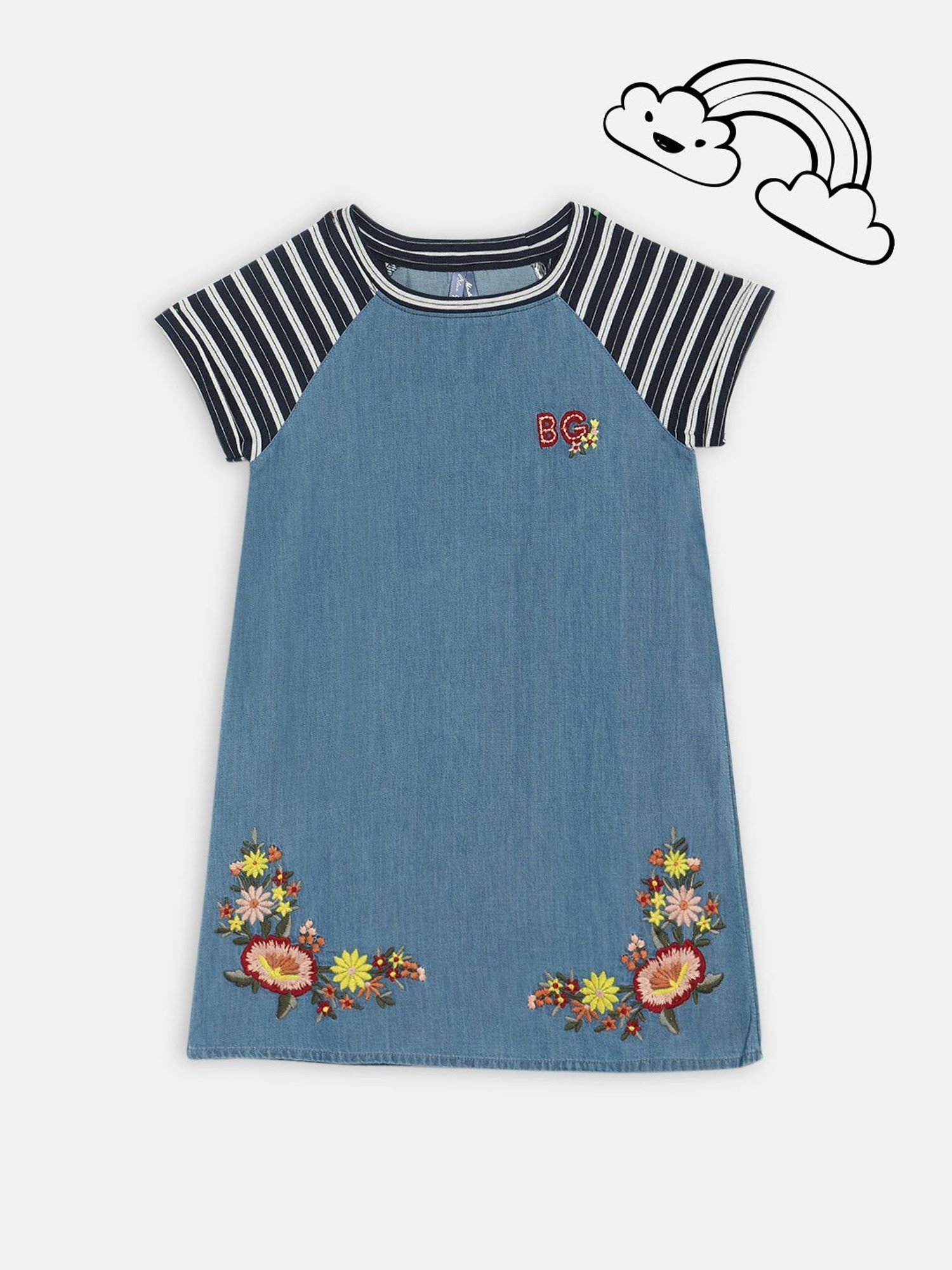 Blue Giraffe Kids Indigo Cotton Embroidered Dress