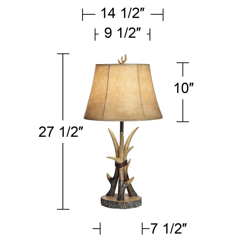 John Timberland Rustic Western Table Lamps Set of 2 with USB Charging Port Natural Antler Bell Shade Living Room Bedroom Bedside