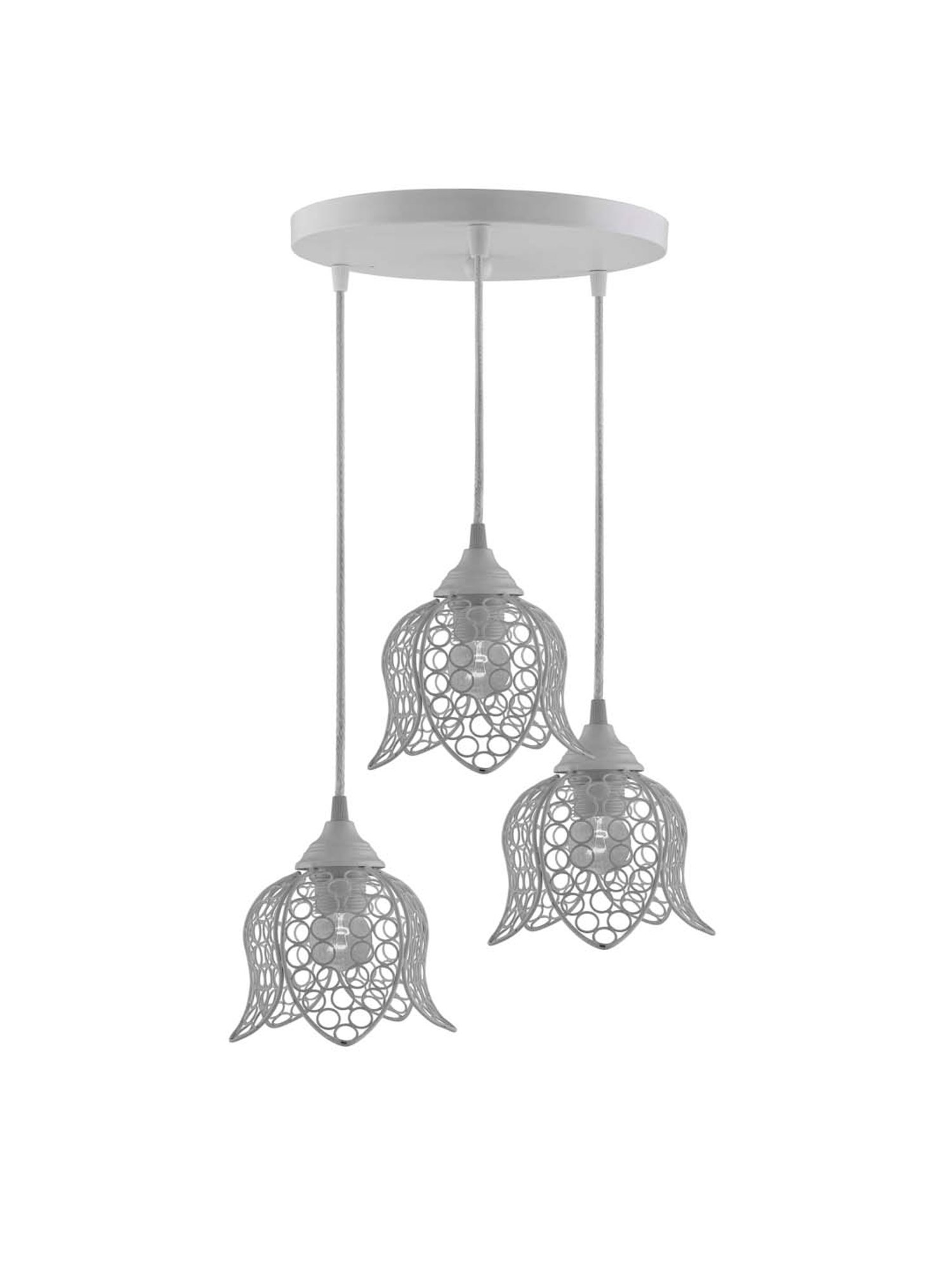 Homesake 3-Lights Round Cluster White Metal Lotus Pendant Light - Set of 1 (Bulb not included)
