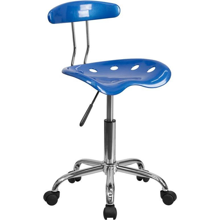 Vibrant Bright Blue and Chrome Swivel Task Chair with Tractor Seat