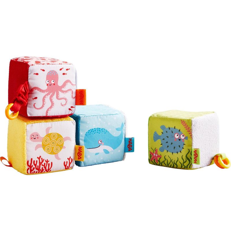HABA Discovery Cubes Marine World - 4 Fabric Blocks to Stimulate Baby's Senses
