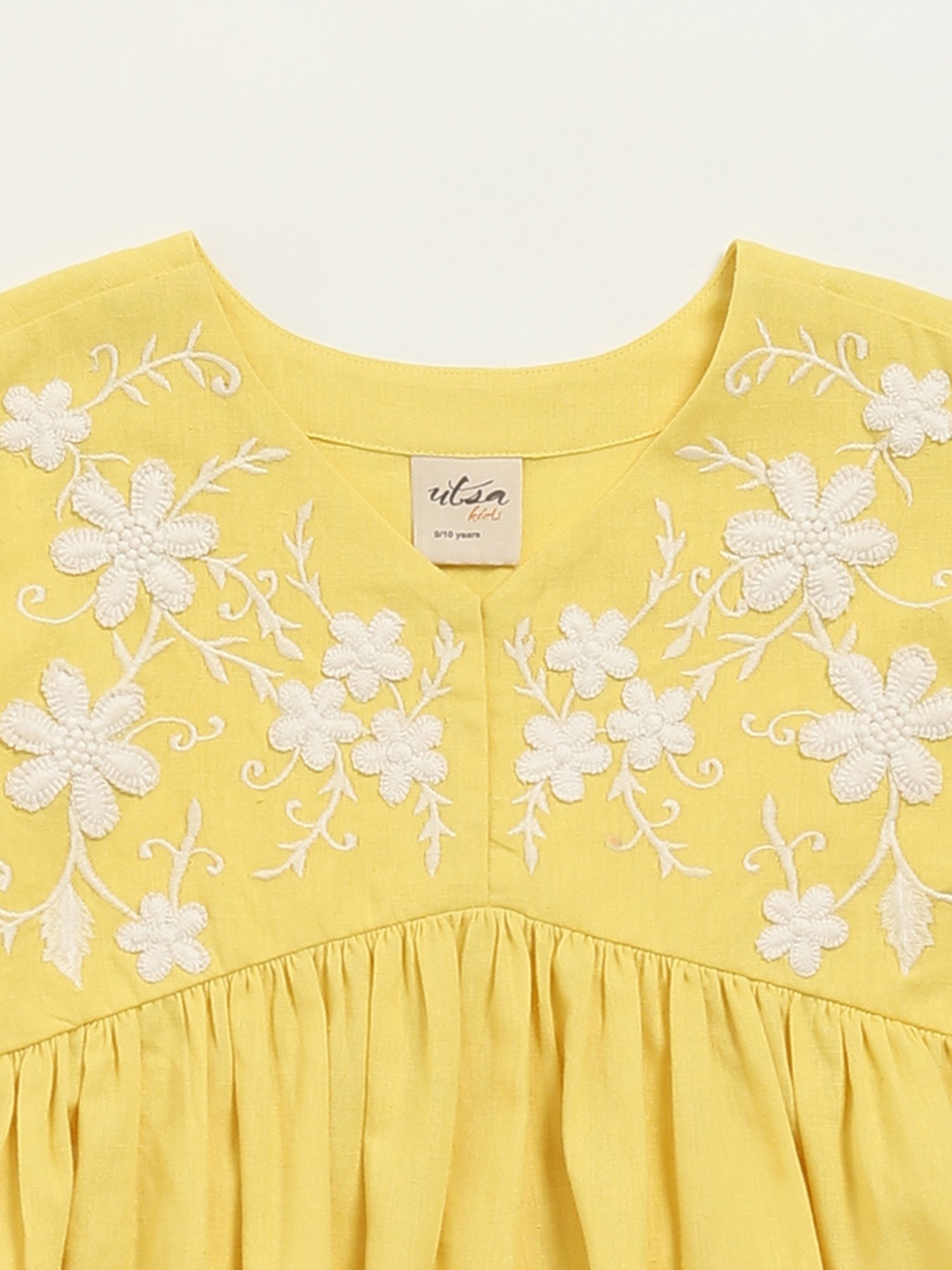 Utsa Kids by Westside Yellow Embroidered Cotton Blend Empire Dress