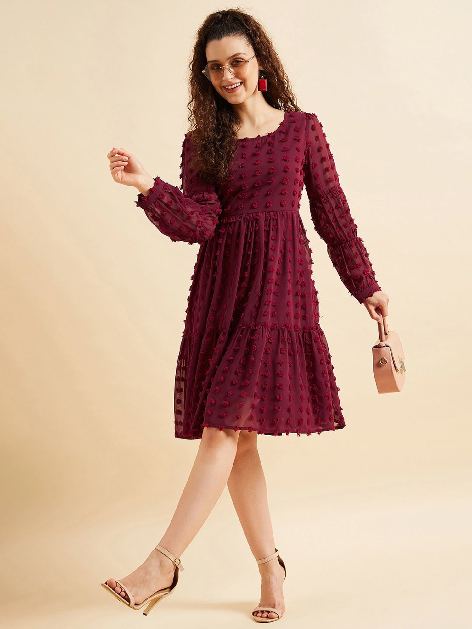 PANIT Maroon Self Design Ethnic Dress