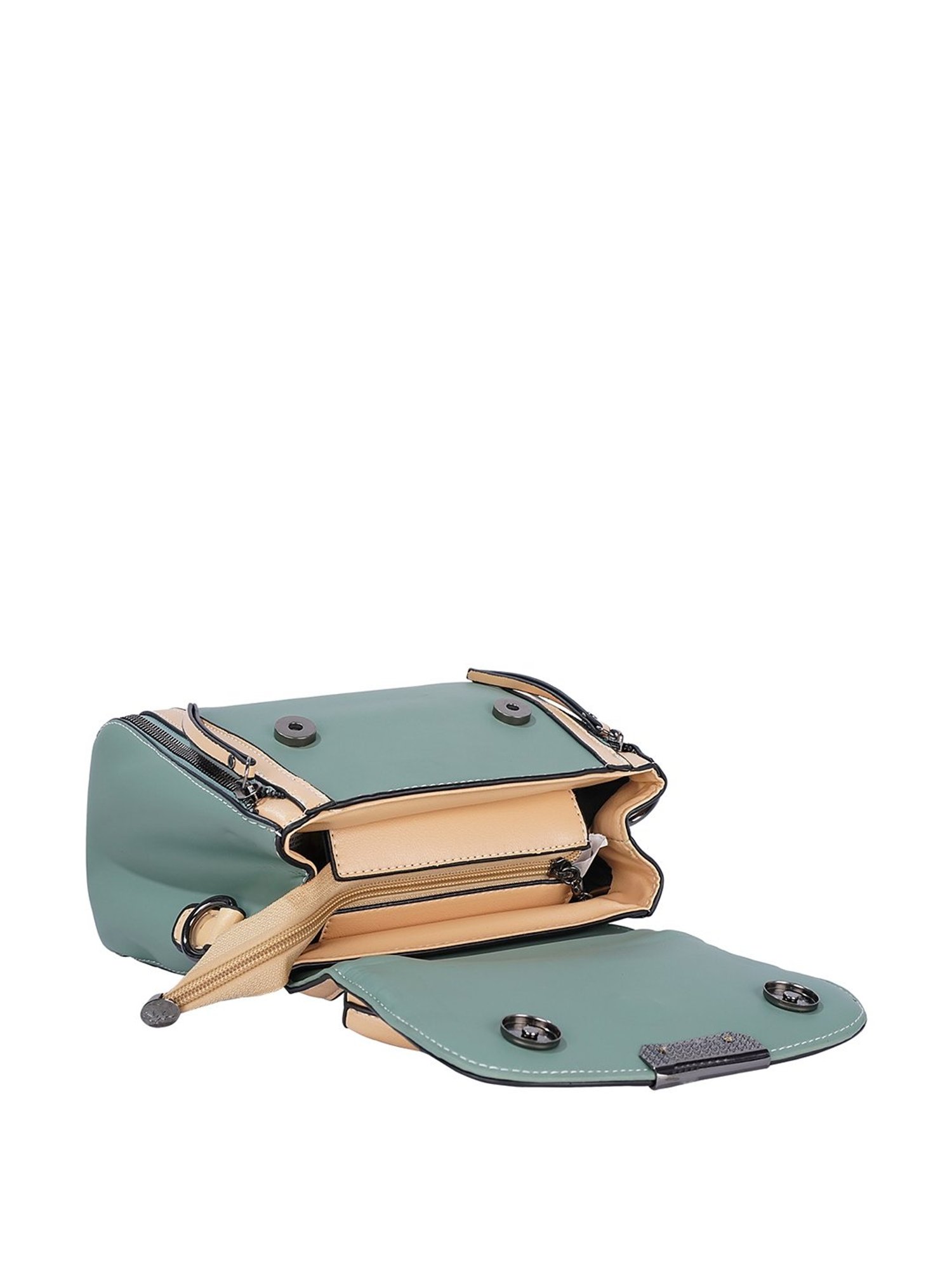 Luvoksi Green & Beige Solid Medium Handbag