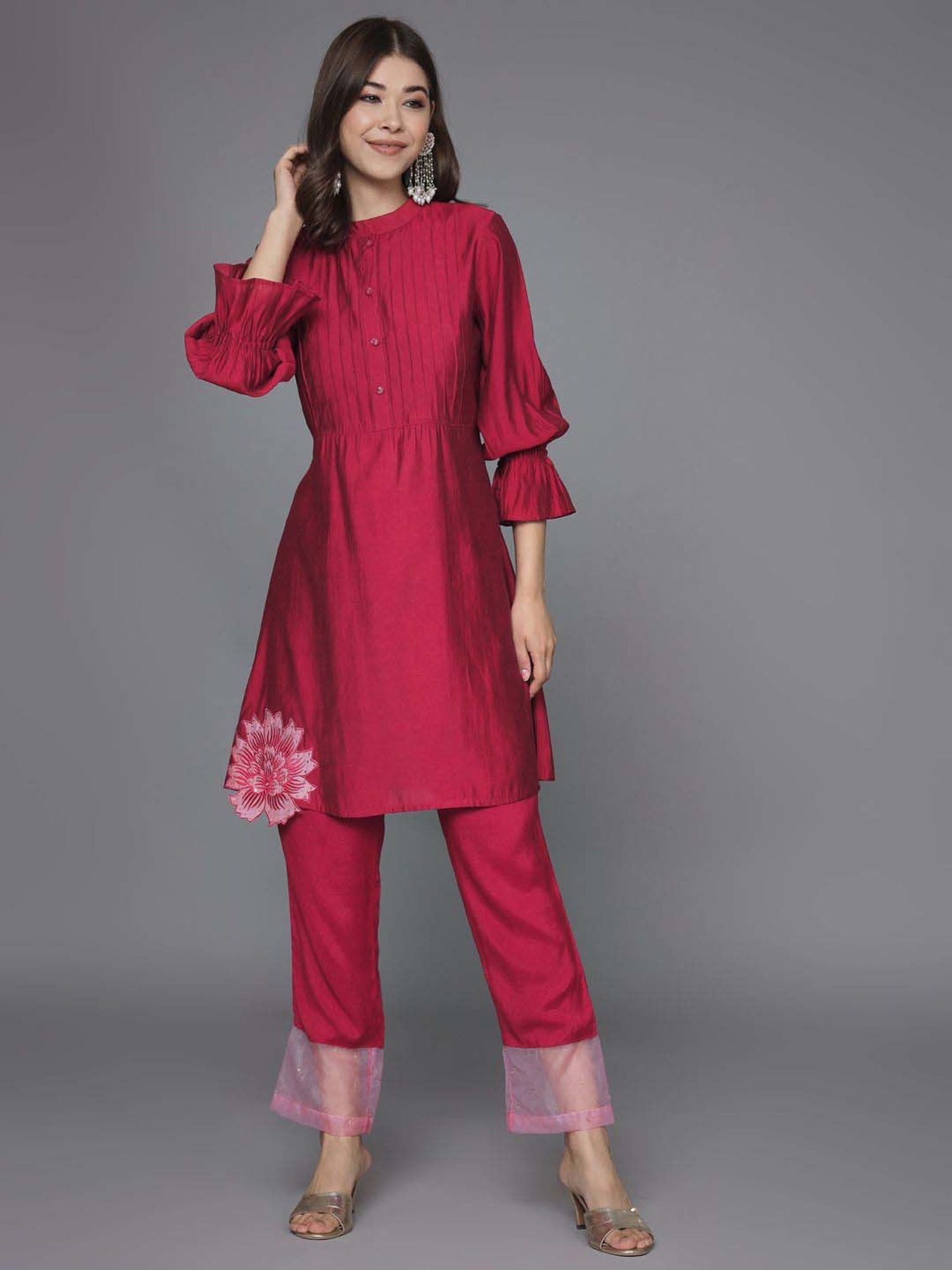 Heeposh Maroon Plain Kurti Pant Set