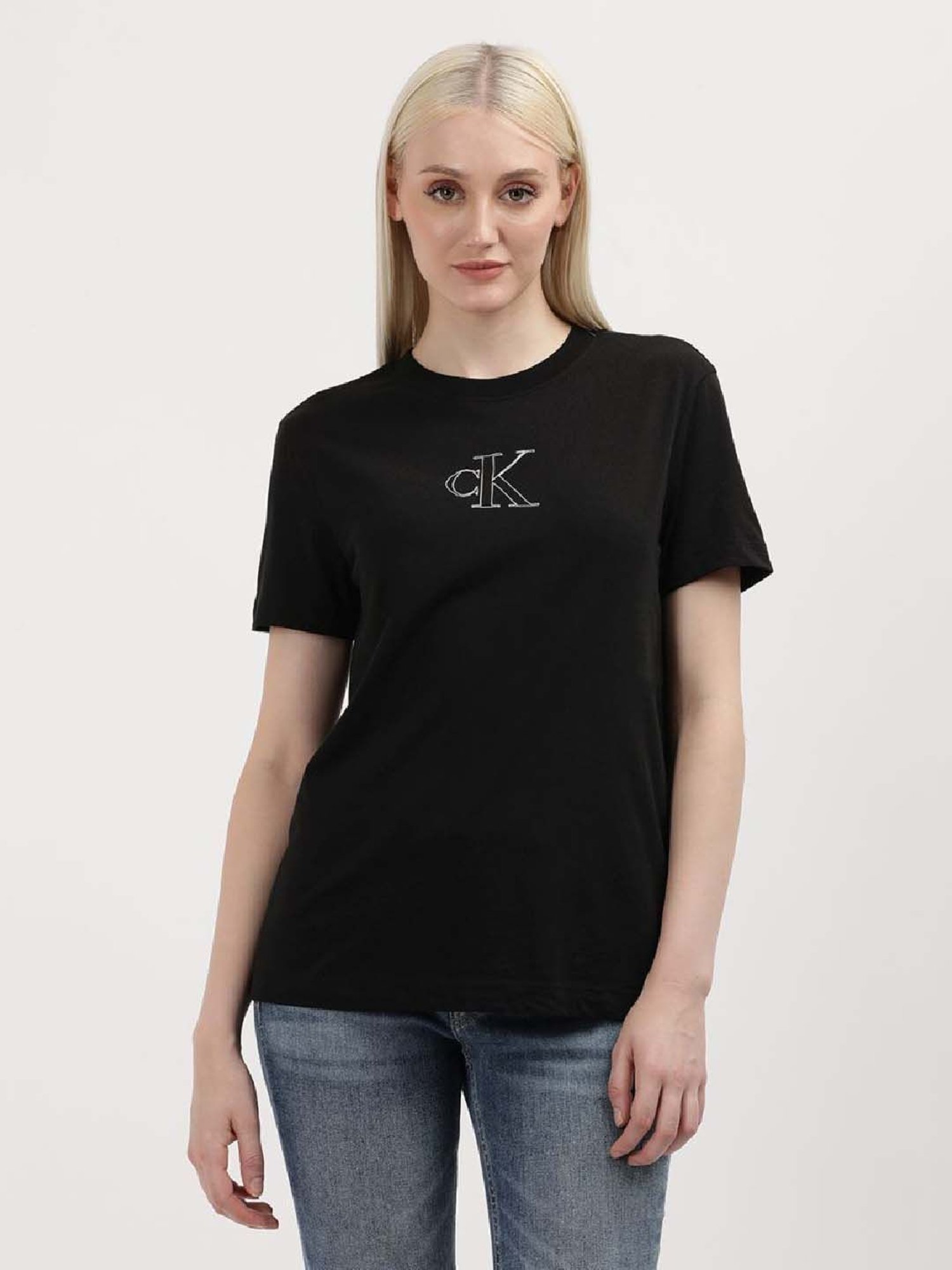 CALVIN KLEIN Black Cotton Logo Print T-Shirt