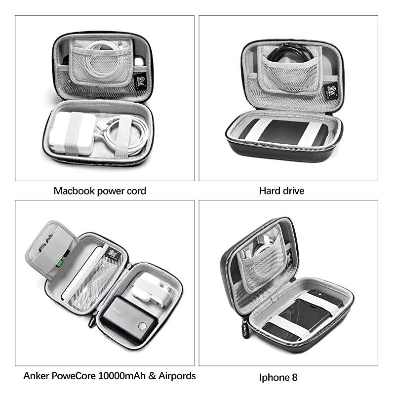 Cable Organizer Bag Portable 67 Inch Hard Drive Case Shockproof Electronics Organizer Phone Charger Earbuds Cord Case Pouch Fits Anker 10000mAh 13000mAh Power Bank