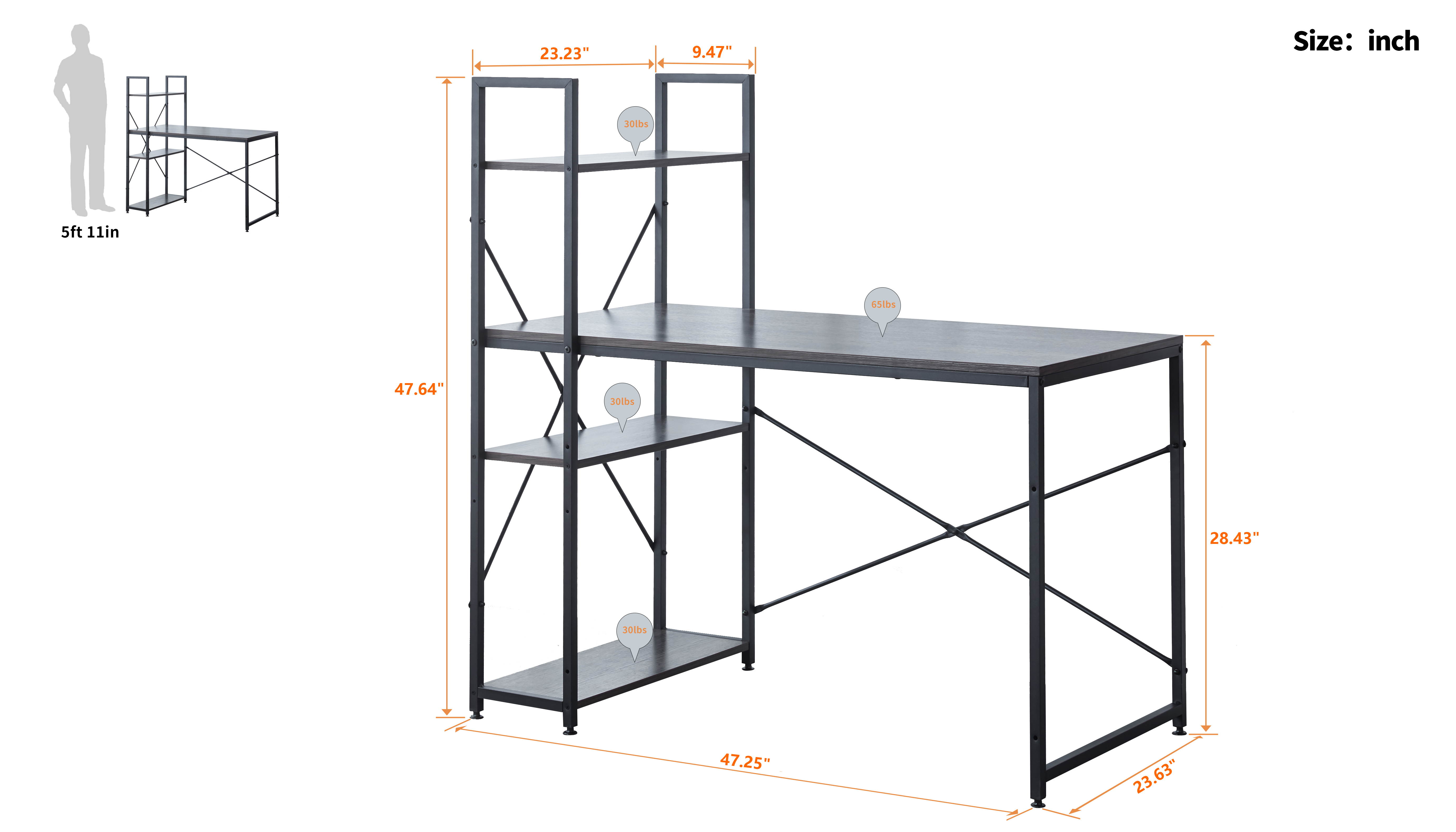 Computer Desk 47 inch with Storage Shelves Study Writing Table for Home Office,Modern Simple Style, Black