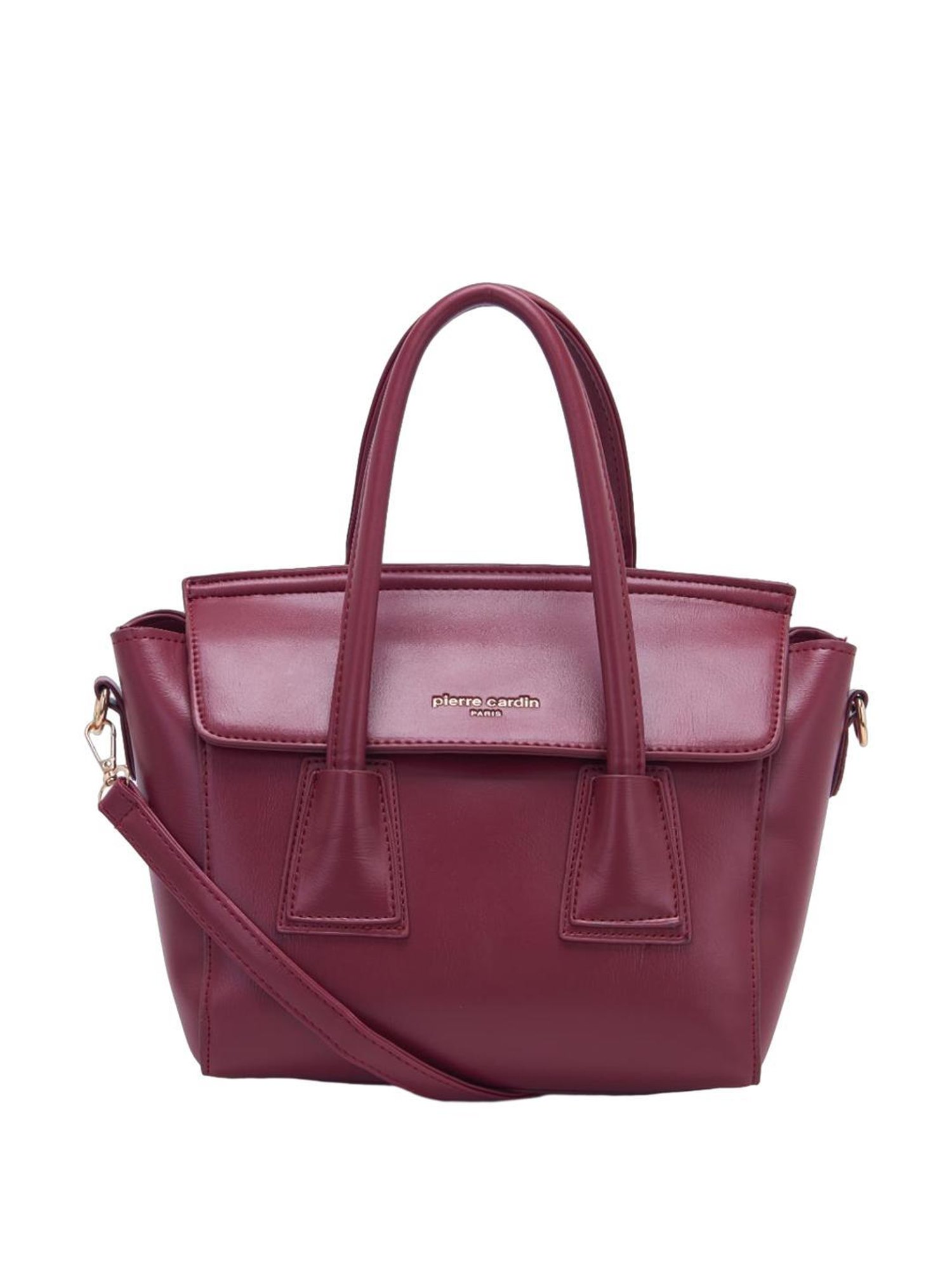 Pierre Cardin Maroon Solid Satchel Handbag