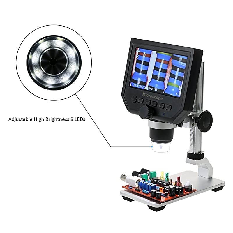 600X Microscope,  600X 4.3" LCD Display 3.6MP Electronic Digital Video Microscope Portable LED Magnifier for Mobile Phone Maintenance QC/Industrial/Collection Inspection