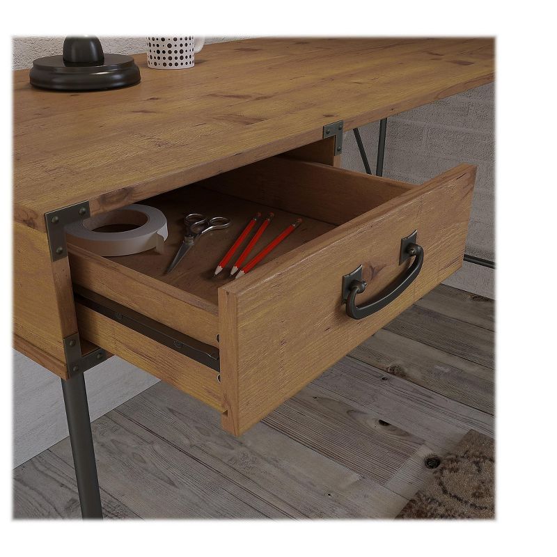 Bush Furniture Ironworks 60 L-Shaped Desk Vintage Golden Pine KI50112-03