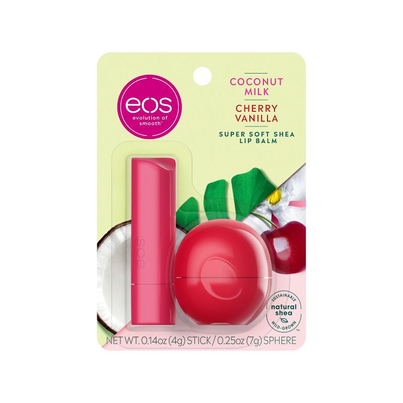eos Super Soft Shea Stick and Sphere Combo Lip Balm - Coconut Milk and Cherry Vanilla - 0.39oz