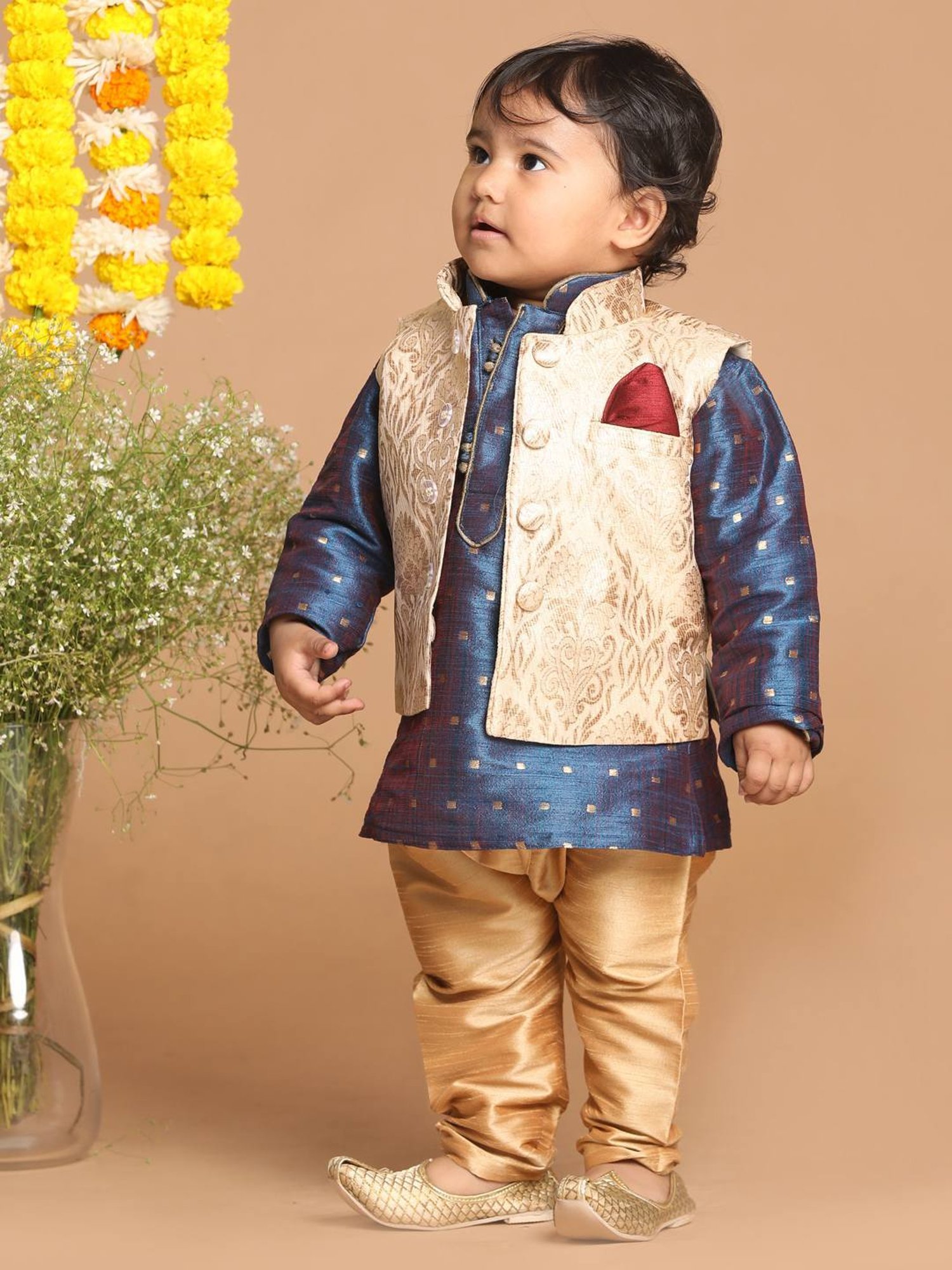 VASTRAMAY SISHU Golden & Persian Blue Printed Kurta Set