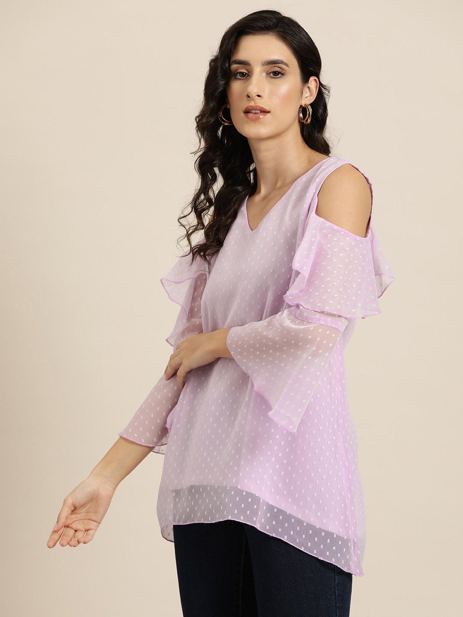 Qurvii Lavender Self Design Top