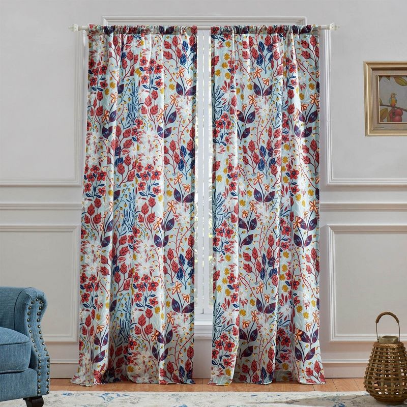 Barefoot Bungalow Perry 4-Piece Window Panel & Tie Backs With 3" Rod Pocket - 42X84" Multicolor