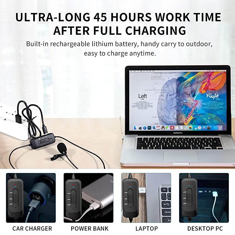 Microphone Rechargeable Omnidirectional Clip On Lapel Mic with LED Indicator for Recording Interview VloggingCamera DSLR Smartphone Laptop with Noise Cancellation