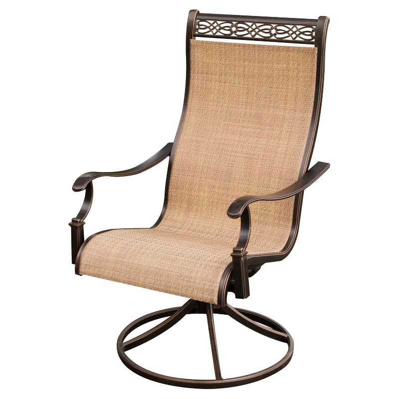 Monaco 5pc Round Metal Dining Set w/ Swivel Sling Chairs - Tan - Hanover