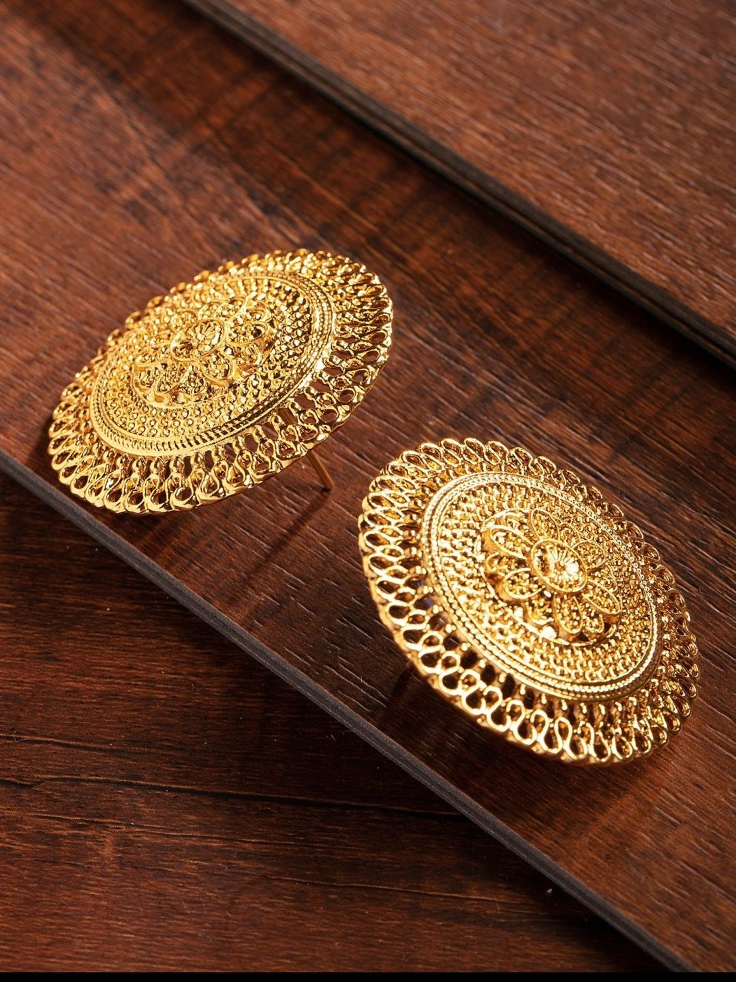 Zaveri Pearls Gold Tone Splendid Gold Look Finely Detailed Stud Earrings-ZPFK9370