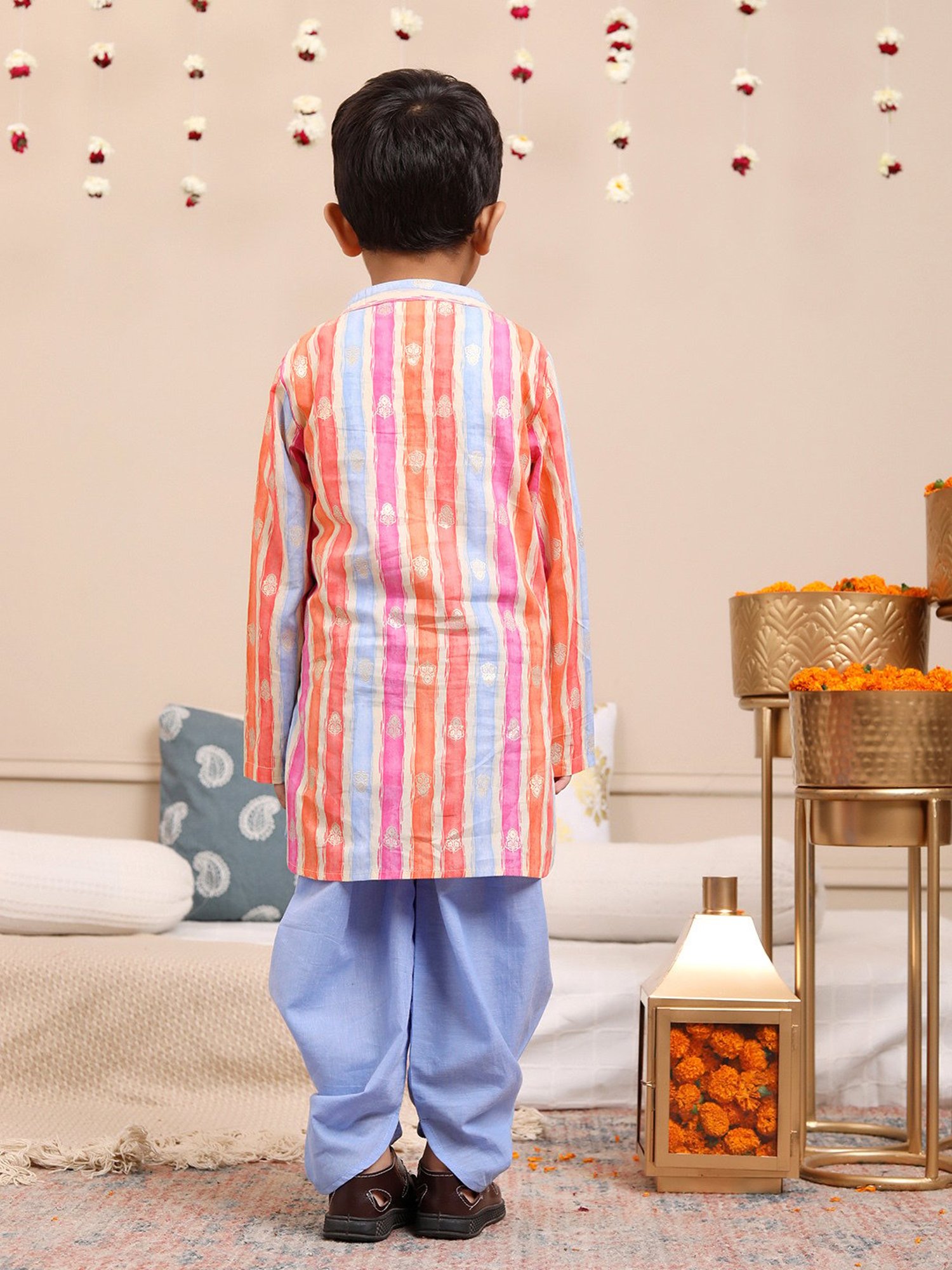 Budding Bees Boys Multicolor Striped Full Sleeves Kurta with Dhoti