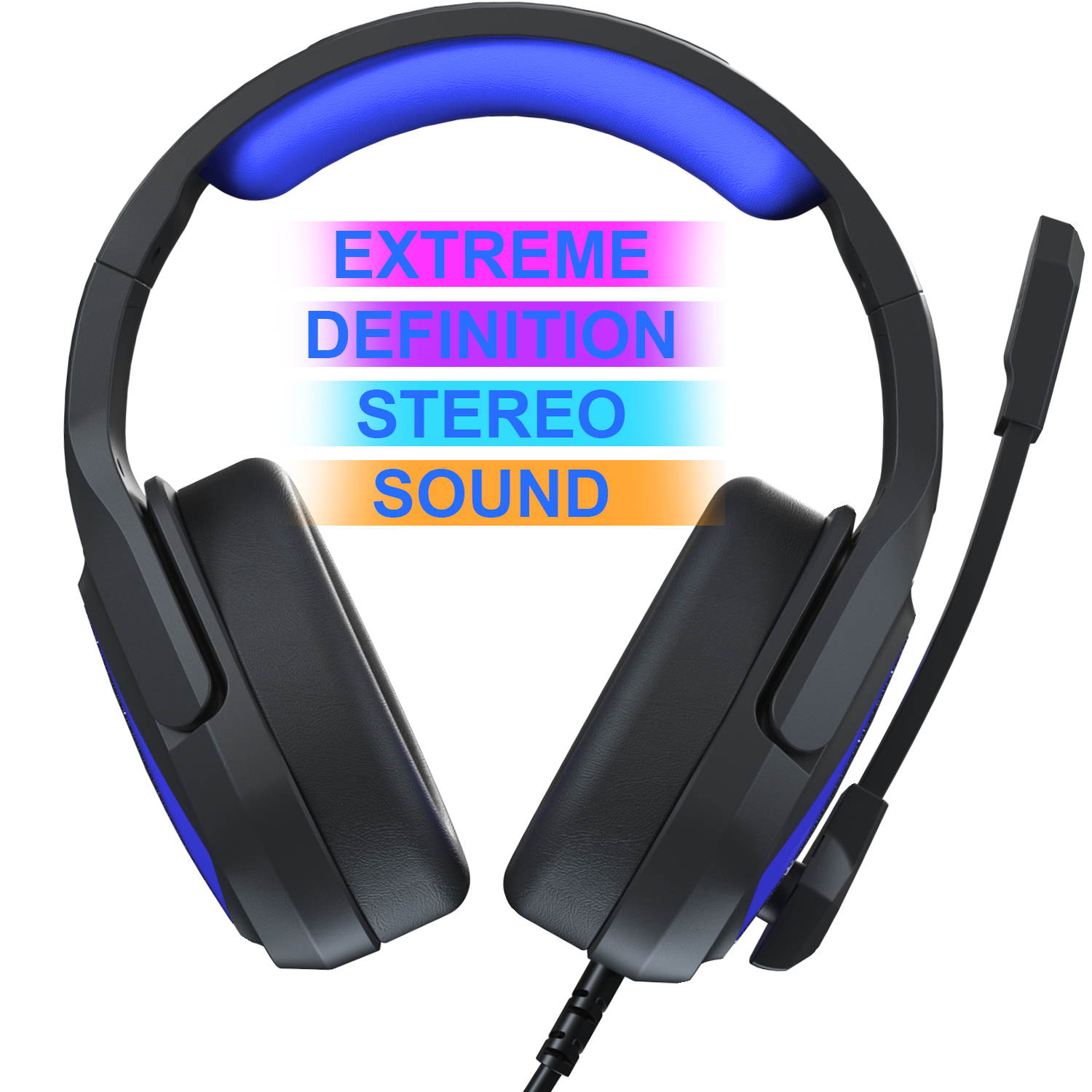 Gaming Headset PS4 Headset Soft Memory Earmuffs Over Ear Headphones with Mic Stereo Bass Surround for PS4 PC Xbox One Controller Laptop Mac (Black Blue)