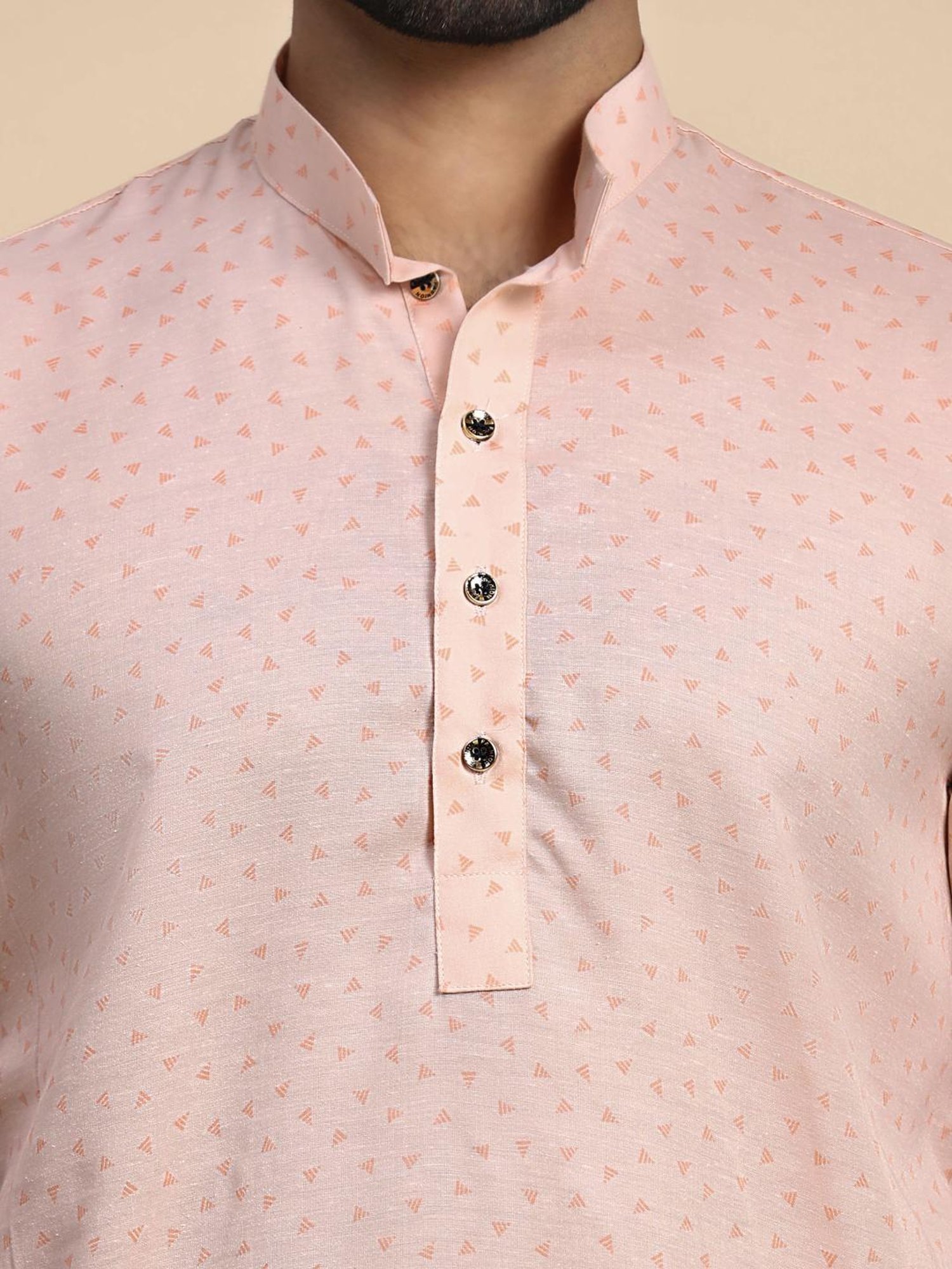 Pro-Ethic Style Developer Peach & White Cotton Regular Fit Printed Kurta Bottom Set