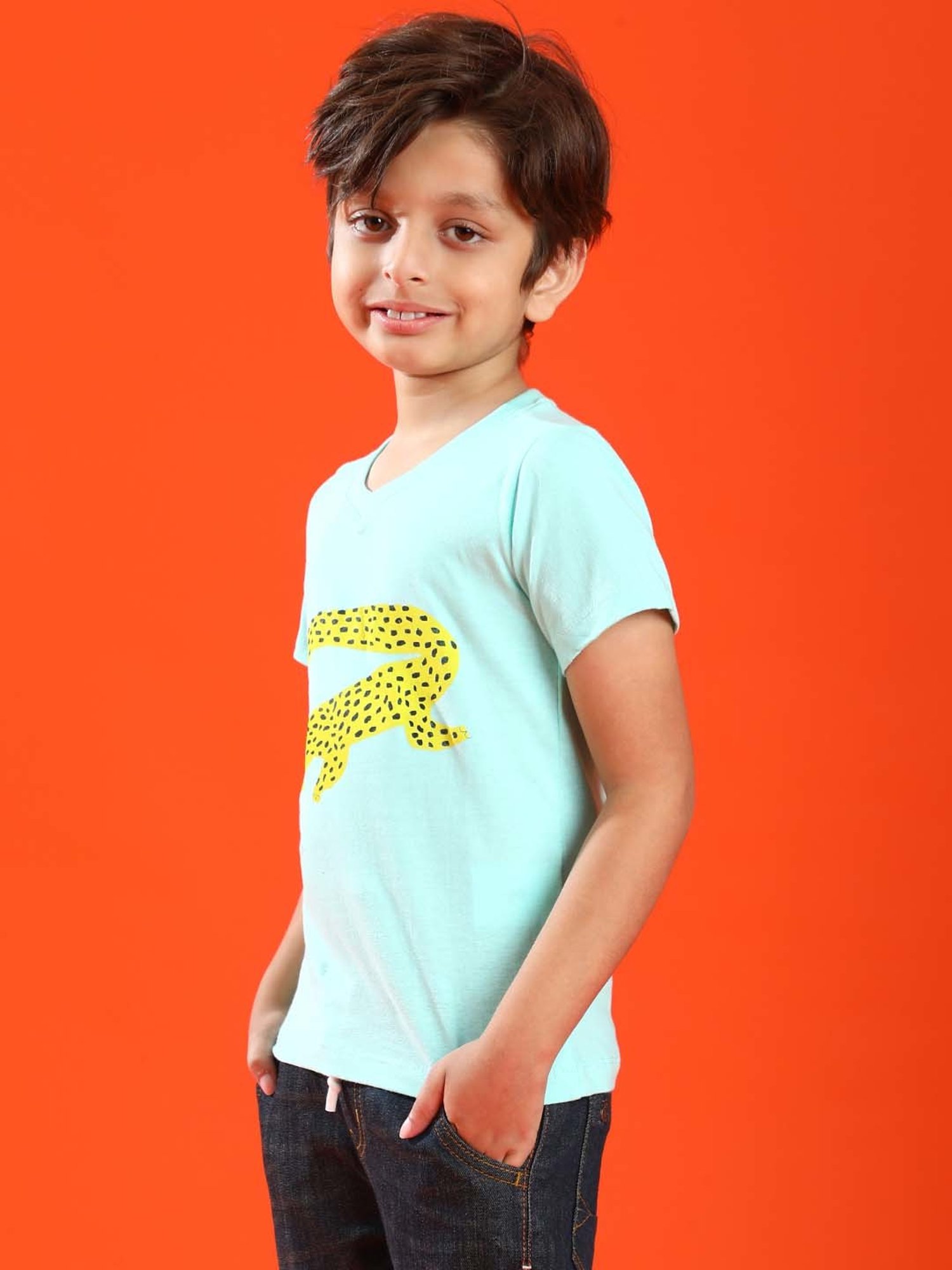 Tales & Stories Kids Aqua Blue Cotton Printed T-Shirt