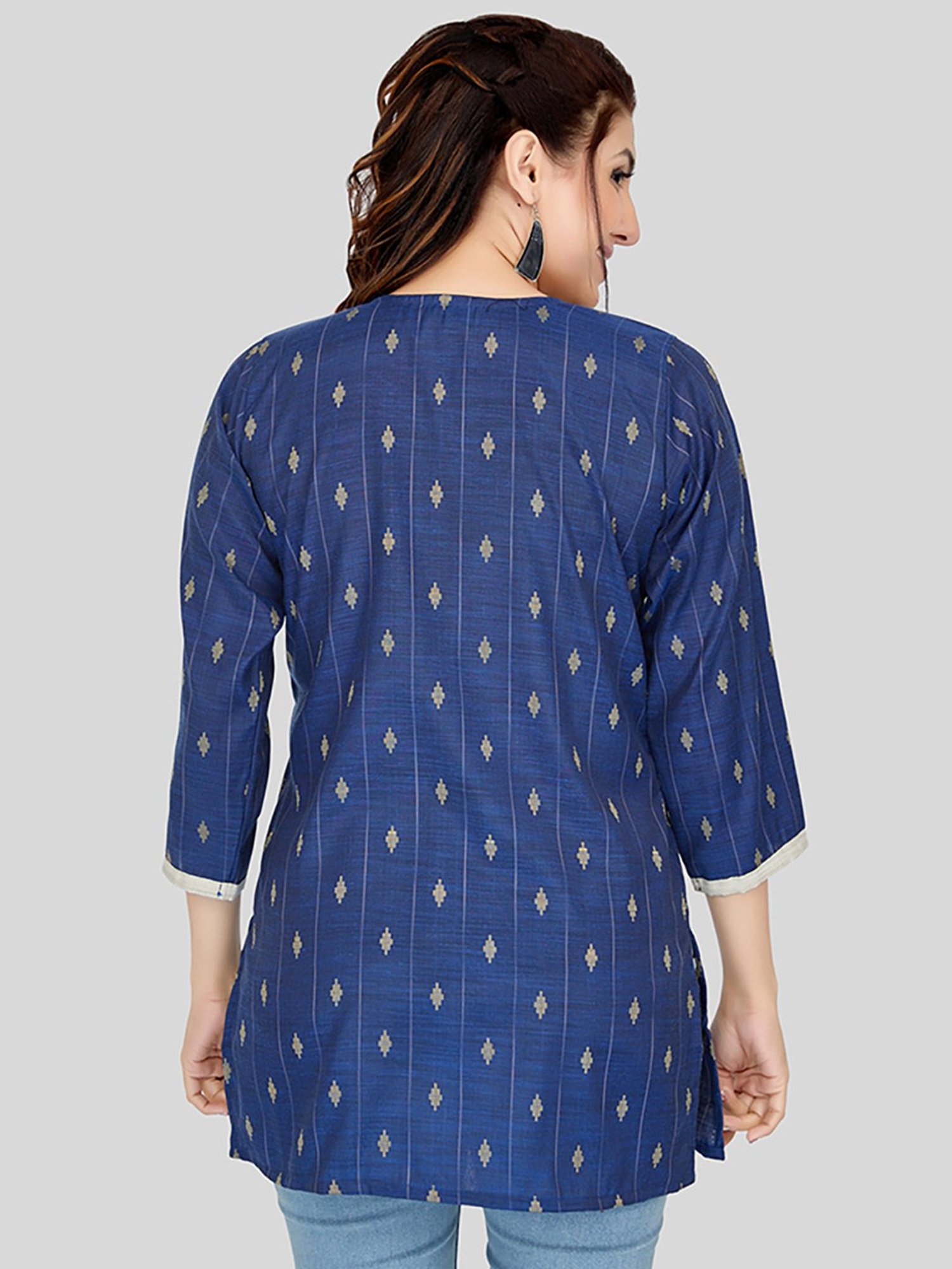 Saree Swarg Blue Woven Pattern Straight Short Kurti