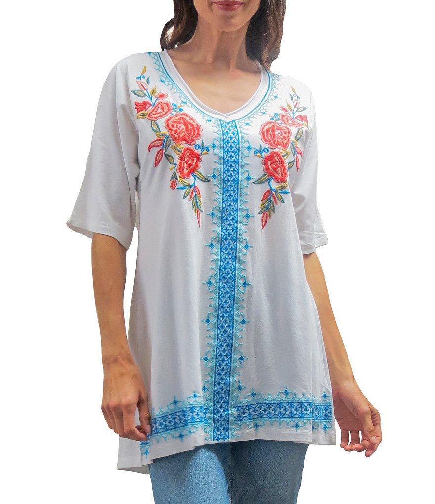 Karyn Seo Kira Multi Floral Embroidered Knit Tunic