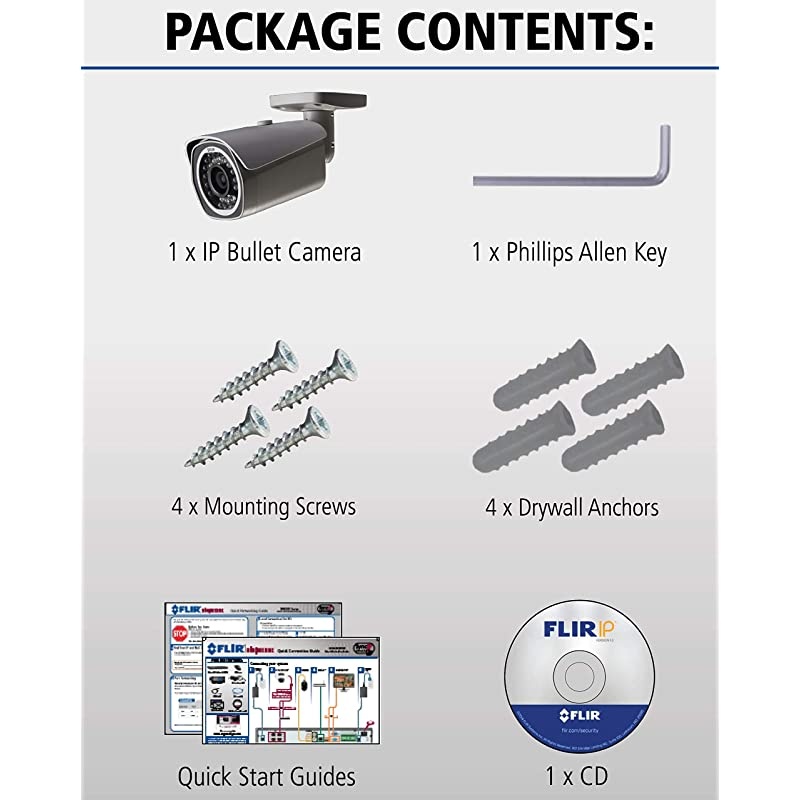 FLIR  N133BB Outdoor Fixed IP Security Bullet Camera 1MP HD IP Camera 36mm Lens 70ft Night Vision Works with Onvif Lorex Flir NVR White Camera Only