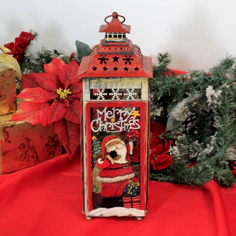 Christmas 15.25" Santa Tea Light Lantern Tea Light Cardinal Laser Cut  -  Decorative Figurines