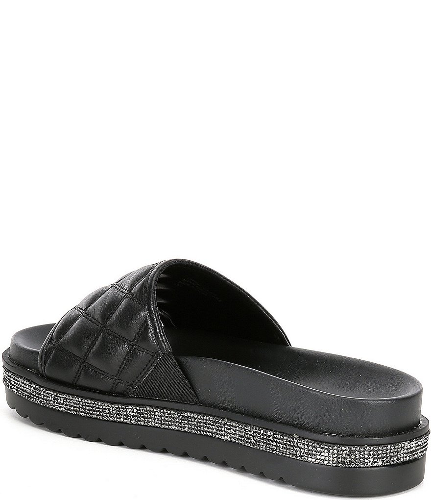 Carvela Jeo Quilted Leather Rhinestone Sole Flatform Slide Footbed Sandals