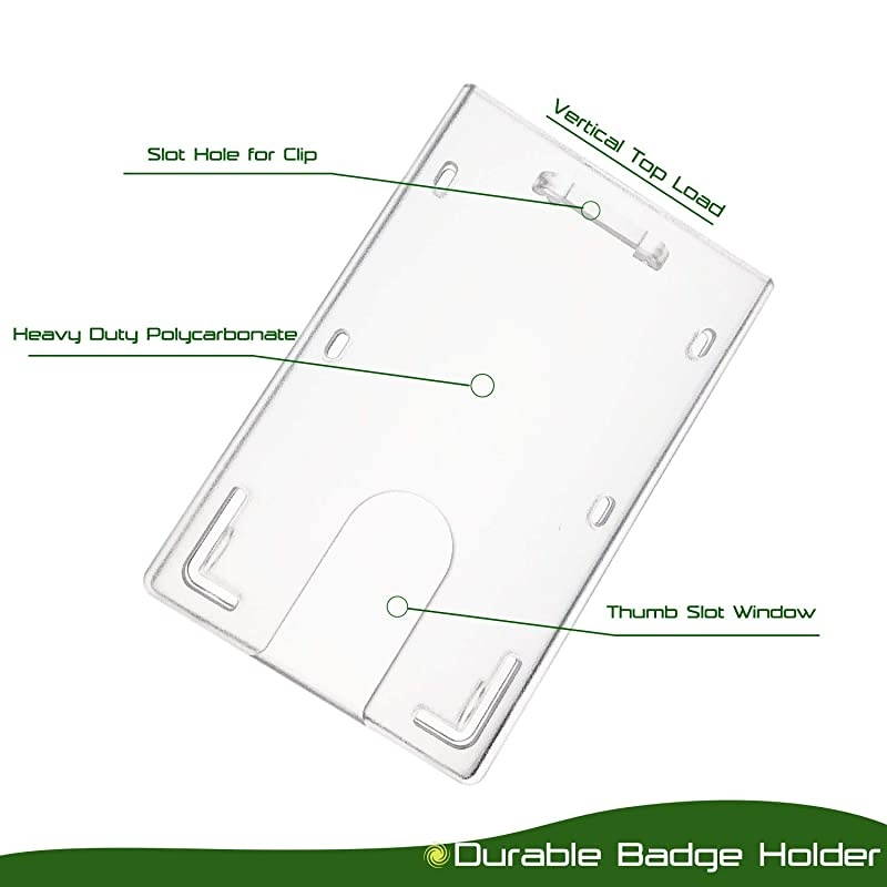 10 Pack Rigid Hard Plastic Vertical ID Badge Holder with Thumb Slots