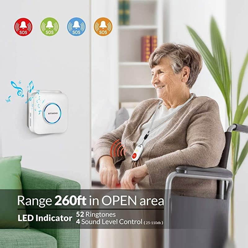 Caregiver Pager Nurse Call Alert Caregiver Pager with IP55 Waterproof SOS Call Button for Caregiver Alert System with Neck Strap 2 SOS Button+1 Receiver