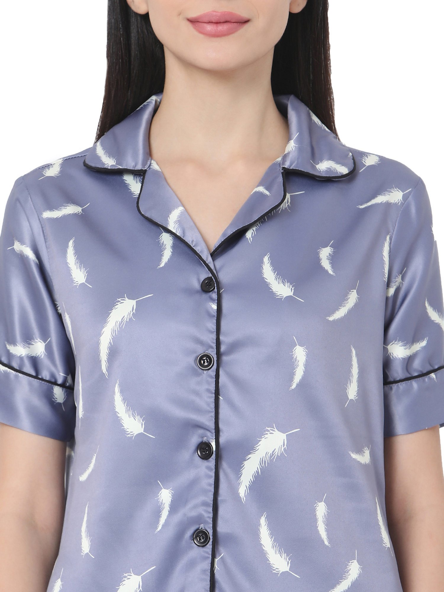 Smarty Pants Lavender & White Satin Print Shirt With Pyjamas