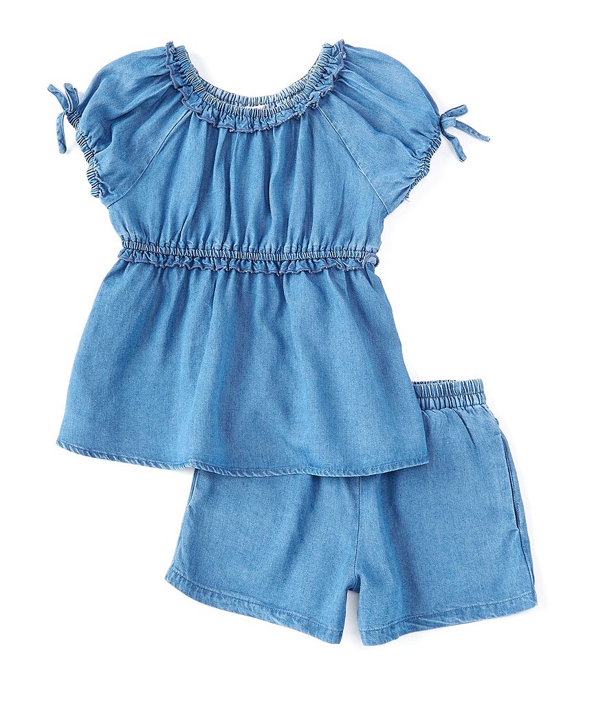 Habitual Little Girls 2T-6X Short-Sleeve Ruched Top & Shorts Matching Set