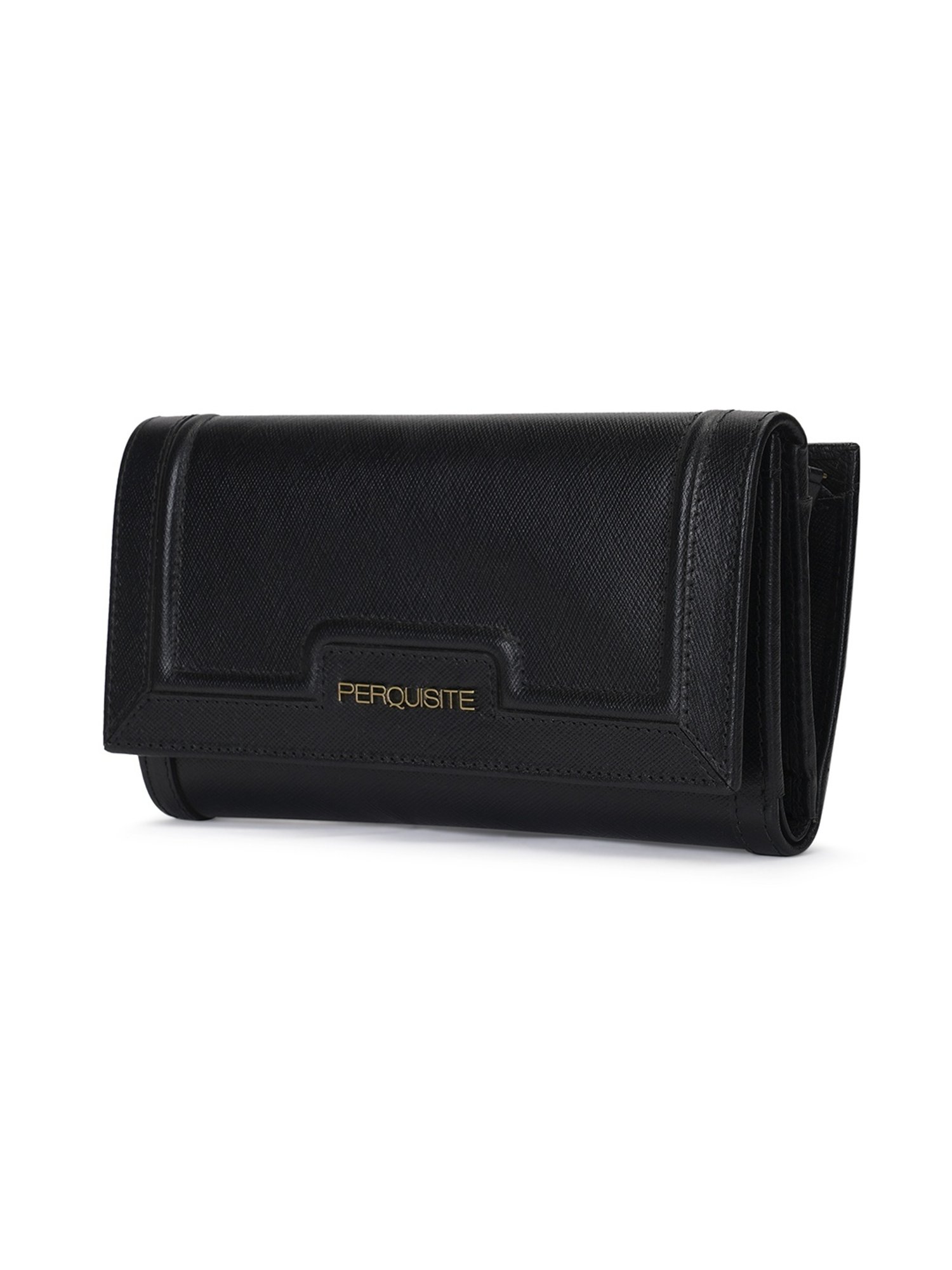 PERQUISITE LEONORA Black Textured Tri-Fold Wallet for women