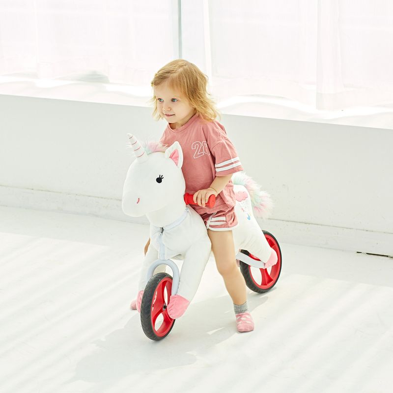 Wonder&Wise Kids Animal Plush Toddler 20.5 Inch Tall Adjustable Training Balance Bike Ride On Toy, Ages 2 Years to 5 Years Old, White/Rainbow Unicorn