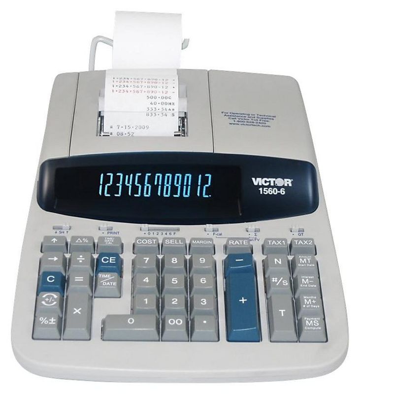 Victor 1560-6 Two-Color Ribbon Printing Calculator Black/Red Print 5.2 Lines/Sec 15606