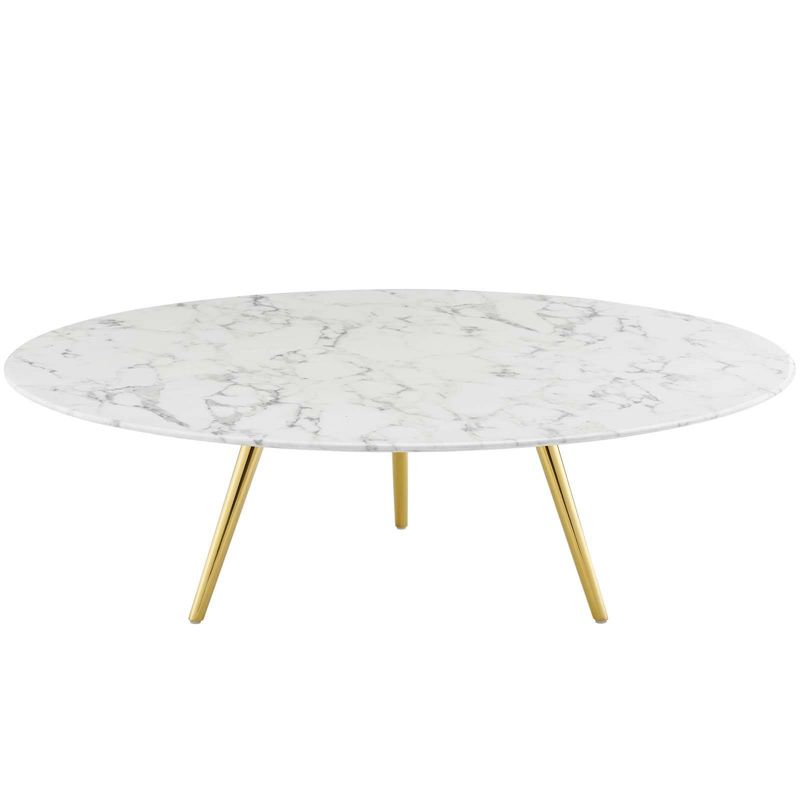 47" Lippa Round Artificial Marble Coffee Table with Tripod Base Gold/White - Modway