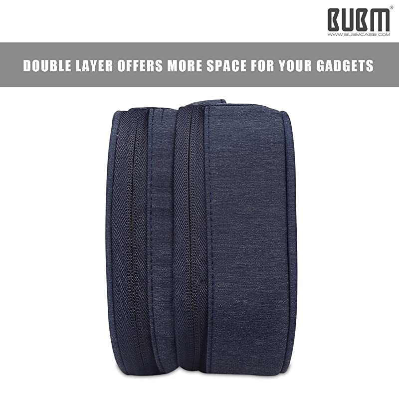 Electronics Organizer Bag,Double-Layer Convenient Travel Cable Storage Bag for IPad, Mobile Phone, Charger, USB Cable, SD Card, U Disk, Power Bank, Earphone(13 Feet Cable Management Belt)