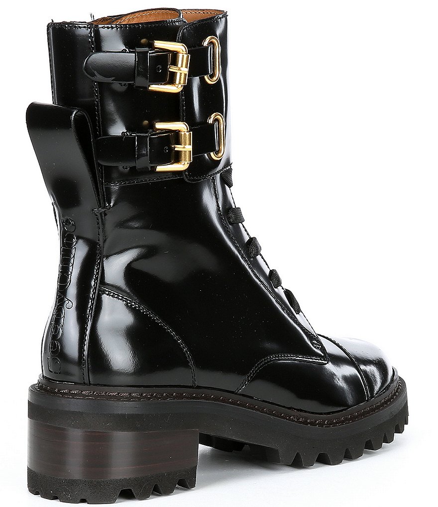 See by Chloe Mallory Military Leather Lug Sole Combat Booties