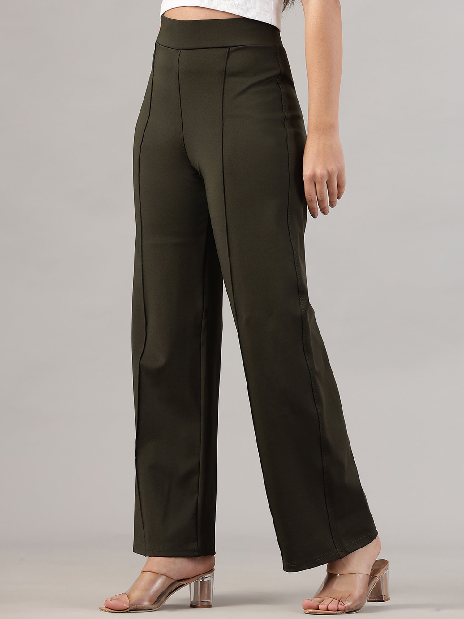 FITHUB Olive Relaxed Fit High Rise Trousers
